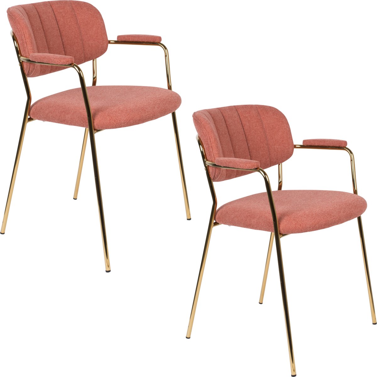 Housecraft Living Jolien Eetkamerstoelen armleuning Goud/Roze - Set van 2