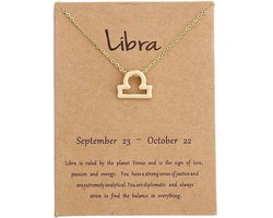 Bixorp Stars Weegschaal / Libra Ketting - Goudkleurige Ketting op Cadeau Kaartje - Sterrenbeeld / Zodiac Hanger