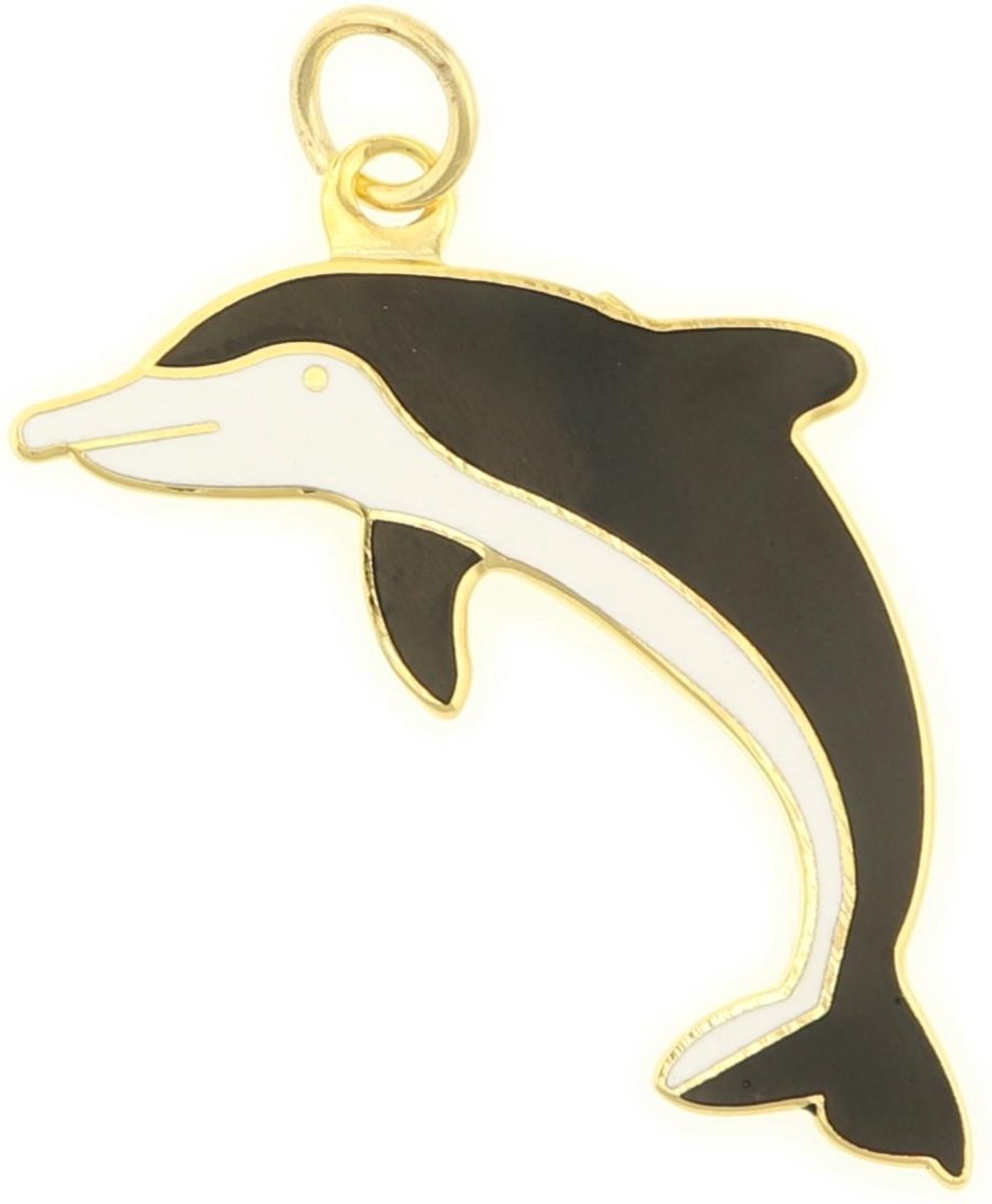 Behave® Hanger dolfijn zwart wit emaille 4,5 cm