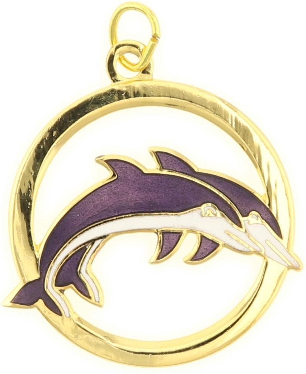 Behave® Hanger dolfijnen goud kleur paars emaille 3 cm