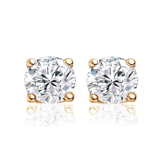 New Bling 9NB-0041 - Clous d'oreilles en argent - zircone ronde 8 mm - couleur or
