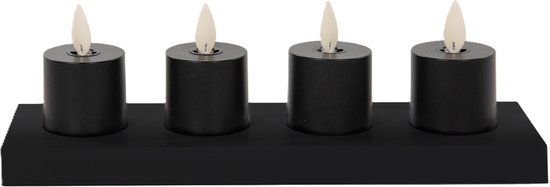 Anna's Collection Oplaadbare LED theelichtjes - 4x -zwart - oplaadstation -afstandsbediening