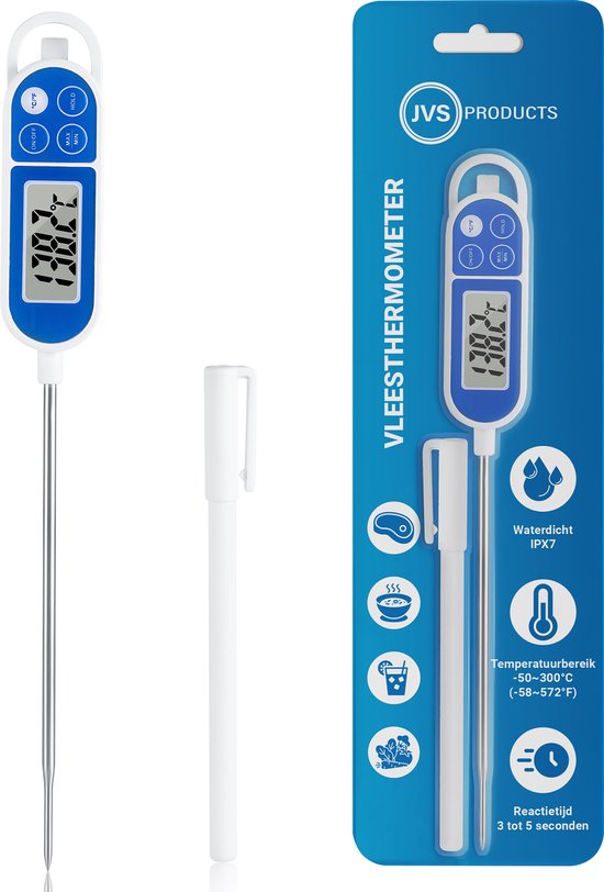 Vleesthermometer - Keukenthermometer - Digitale thermometer - BBQ thermometer - BBQ accesoires - Oventhermometer - Blauw/Wit