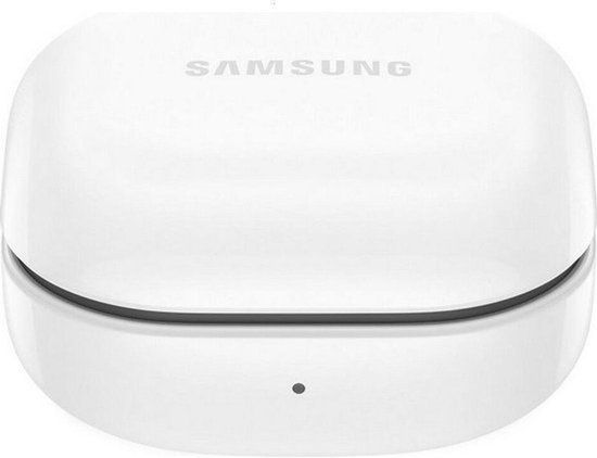 Gesloten witte Samsung oplaadcase met subtiel logo