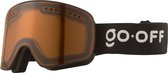 Zwarte GO-OFF skibril met oranje lens en zwarte elastische band met wit logo.