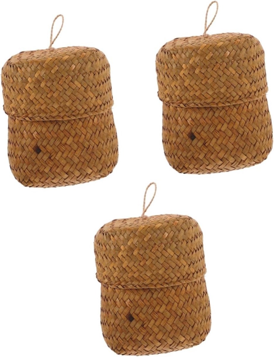Goedkoopste 3 Stuks Rieten Opbergmanden - Geweven Zeegras Mand voor Bureau en Decoratie