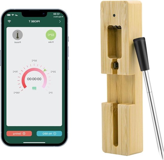 COOKIT Draadloze smart vleesthermometer Bluetooth 5.3, 100 m, app-besturing, IPX7, voedselthermometer voor BBQ, grill, rookoven, rotisserie, airfryer, cadeau