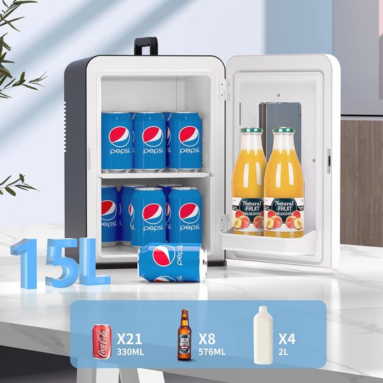 Minikoelkast 15L voor Drankjes, Cosmetica en Snacks - Koude en Warme Functie, Compact en Portabel — afbeelding 3