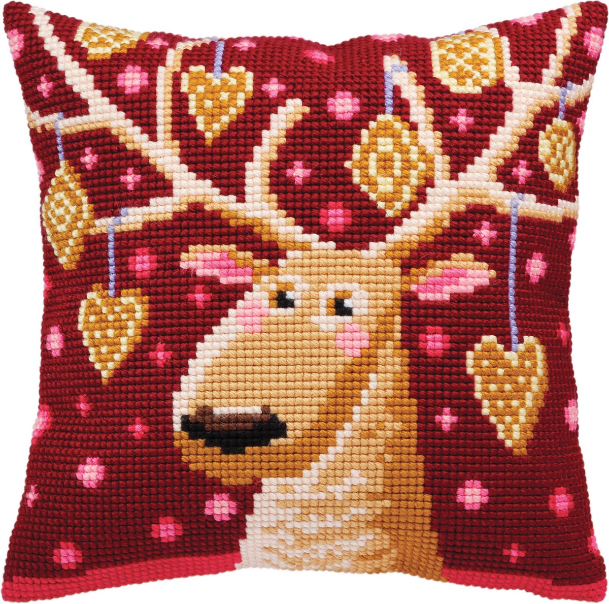 Collection d'Art Borduurpakket Kussen Kerst hert - Voorbedrukt canvas - 50.5390