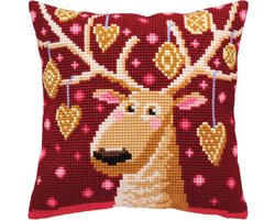 Collection D'Art - Borduurpakket Kussen Kerst hert - Voorbedrukt canvas- 50.5390