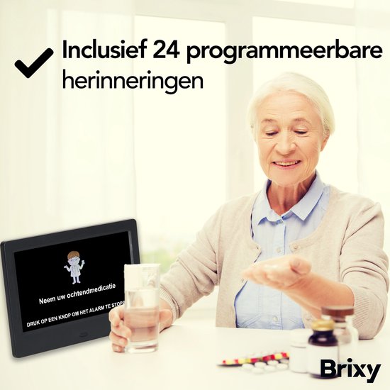 Brixy Dementieklok - 24 Alarmfuncties - Incl. Afstandsbediening - Automatische Dimfunctie - Kalenderklok - Zwart