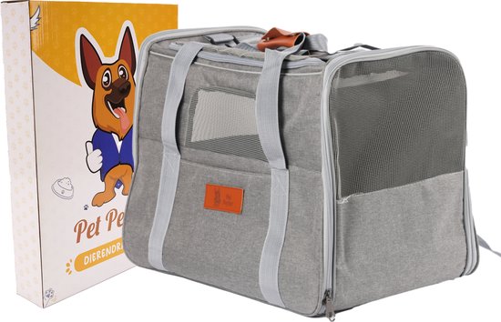 Pet Perfect Reismand Kat - Reistas Kat - Draagtas - Incl. Draagriem & Wasbaar Mandje - Tot 7 kg - Grijs