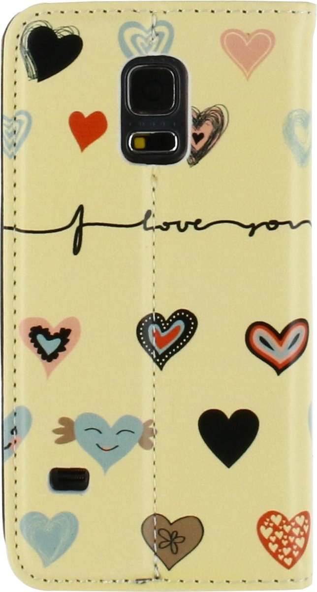 Mobilize Telefoonhoesje geschikt voor Samsung Galaxy S5 Mini Hoesje | Mobilize Premium Magnet Bookcase | Pasjeshouder voor 1 Pasje | Telefoonhoesje voor Pinpas / OV Kaart / Rijbewijs - I Love You | Geel