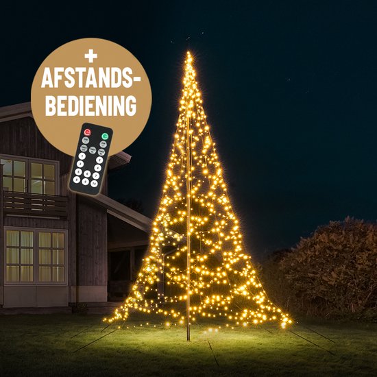 Lumedi 1200 – LED Kerstboom Buiten - Vlaggenmast Verlichting - 6 meter - 1200 Warm Wit Led Lampjes – Afstandsbediening - Kerstverlichting