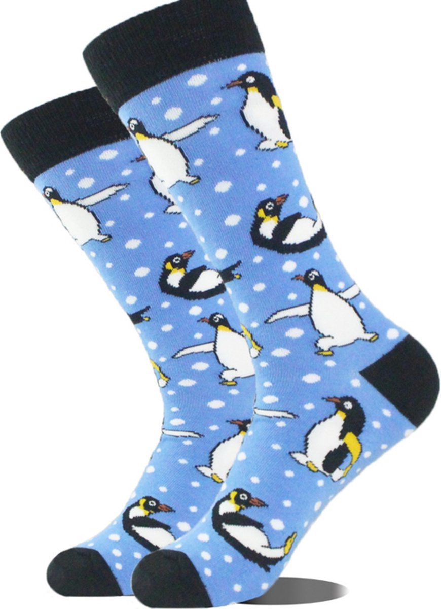 Sokken heren - blauw - leuke print pinguin - maat 40 - 46 - cadeau voor hem - mannen sokken - Kerst cadeau - vaderdag cadeau - verjaardagscadeau