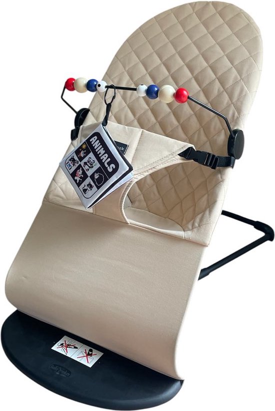 JAXX - Wipstoel - Beige met Speelboog en knisperboekje - katoen - babystoel - baby swing - schommelstoel baby - baby bouncer - wipstoel baby