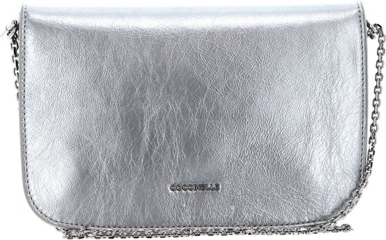 COCCINELLE Cuir Sac à épaule bandoulière Pochette Beat Rock Handbag Craquele' Leather Silver Argenté