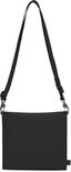 Zwarte Pacsafe crossbody tas, achterkant, met verstelbare schouderband.