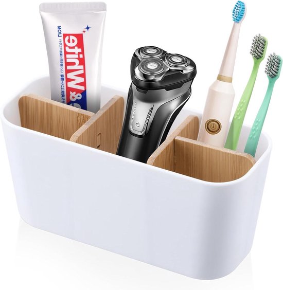 Tandenborstelhouders Voor Badkamers, 5 Sleuven Tandpasta Organizer Met Bamboe Verdeler Badkamer Accessoire
