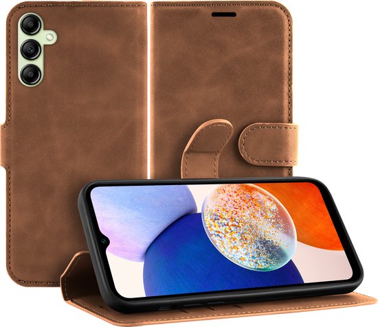 Bruine book case met telefoon voor Samsung Galaxy A14 4G/5G.