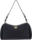 Zwarte DKNY schoudertas met goudkleurig logo en verstelbare band.