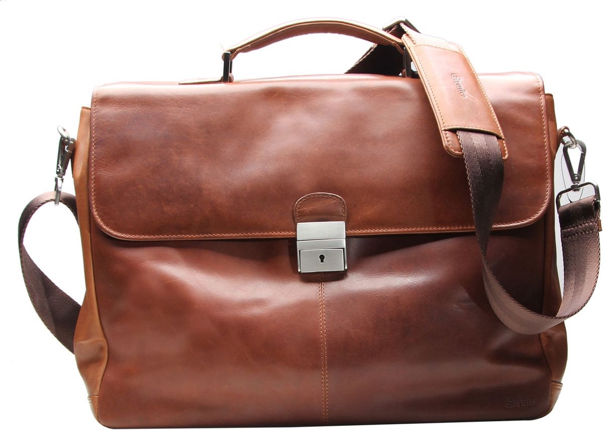 Esquire Business tas Laptoptas met laptopvak Dallas Briefcase Brown Bruine