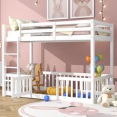 Bol.com Gutent Kinderstapelbed Wit (Zonder matras) 200x90 cm met haakse trap met hekje en deurtje met valbeveiliging en rails ma... aanbieding