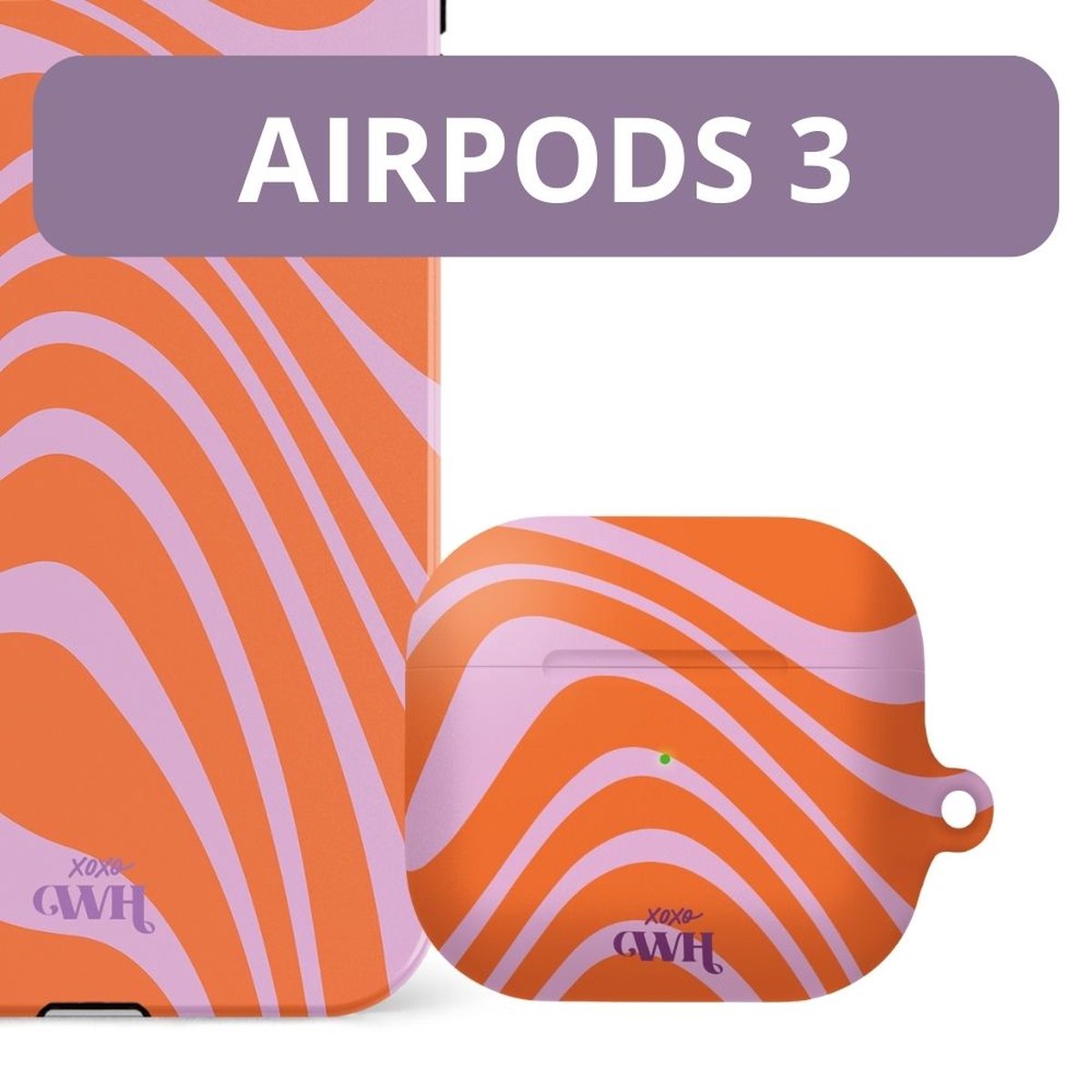 iPhone 16 Pro hoesje met AirPods 3 case set - xoxo Wildhearts Boogie Wonderland Orange, dubbel laag, schokbestendig, golvend patroon - Afbeelding 2