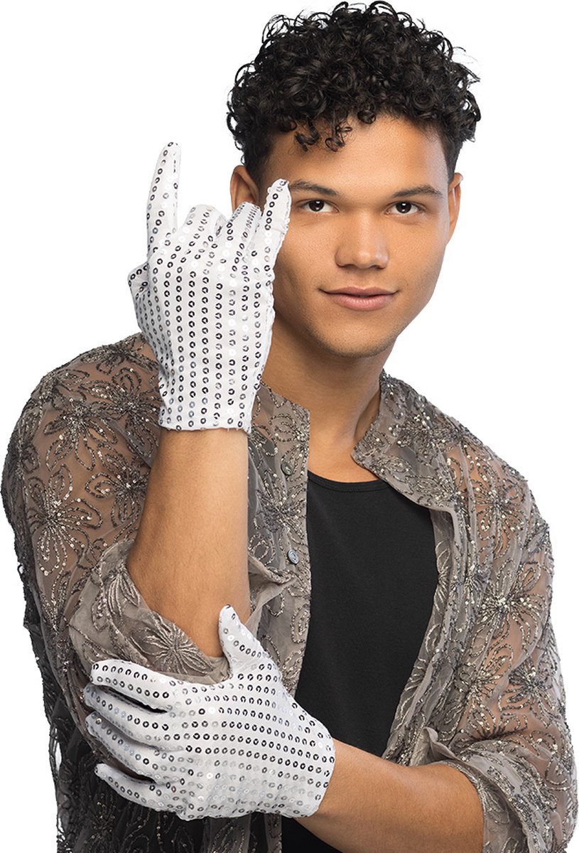 Boland - Paar handschoenen Sequins Zilver - Volwassenen - Unisex - Goochelaar - Glitter and Glamour