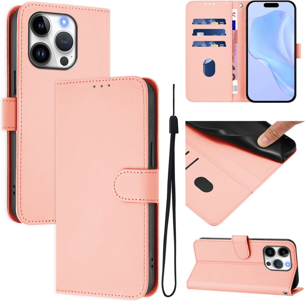 Mobigear Telefoonhoesje geschikt voor Apple iPhone 16 Pro Hoesje | Mobigear Urban Wallet Bookcase Portemonnee | Pasjeshouder voor 3 Pasjes | Telefoonhoesje voor Pinpas / OV Kaart / Rijbewijs - Roze
