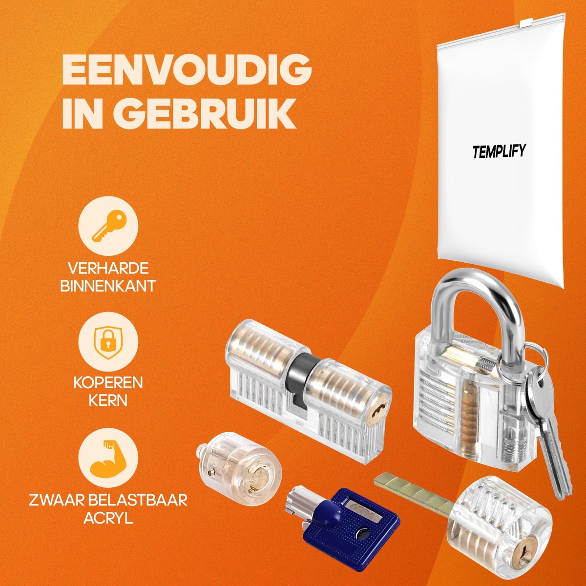 Templify Lockpick oefenset 46-delig - voor beginners en gevorderden - 4 doorzichtige sloten — cadeau in Hobby - foto 8