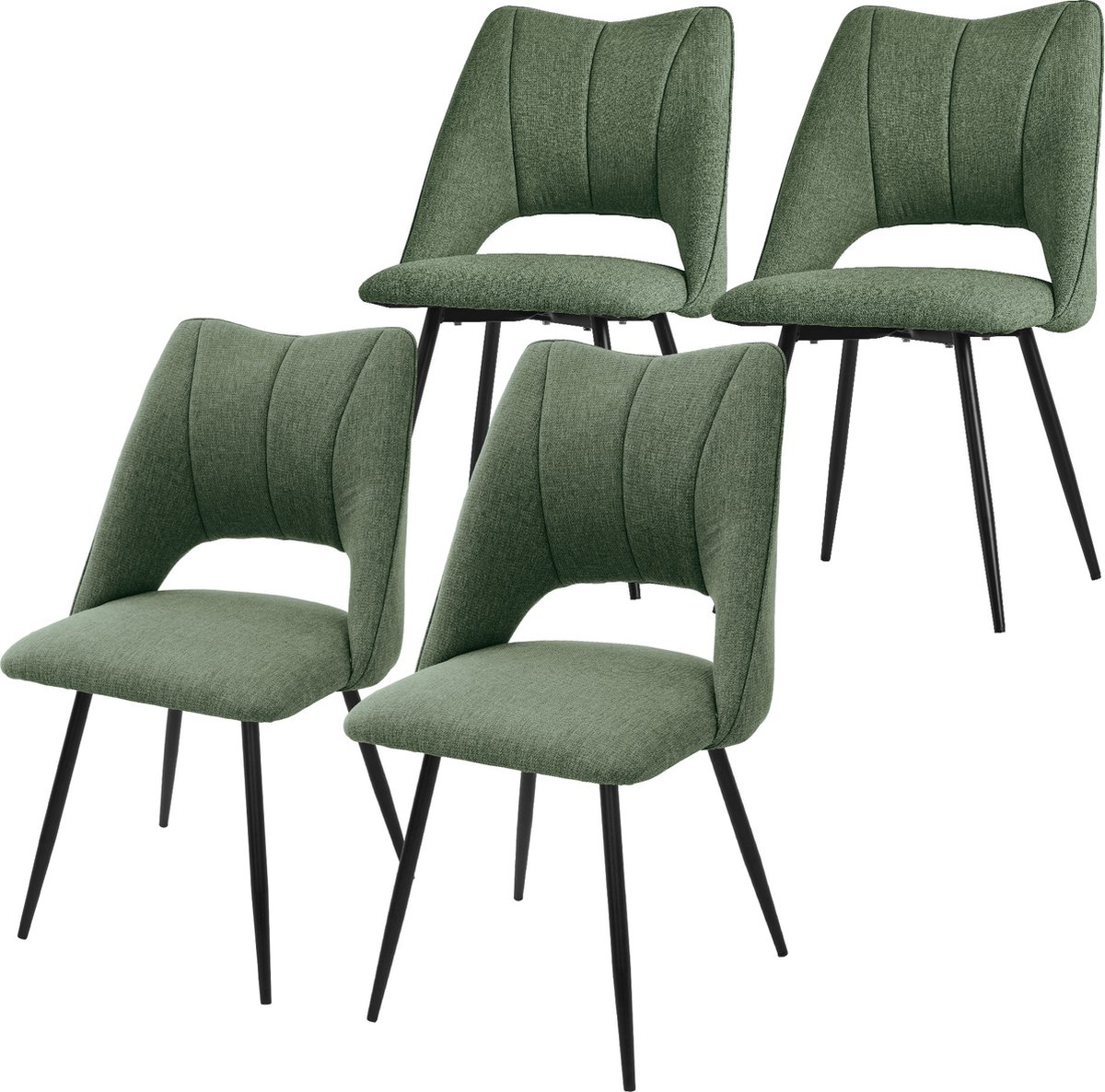 ml-design eetkamerstoelen set van 4, groen, polyester zitting met zwarte metalen poten, keukenstoelen met rugleuning, woonkamerstoelen, gestoffeerde stoelen voor eetkamer keuken kantoor, armstoelen
