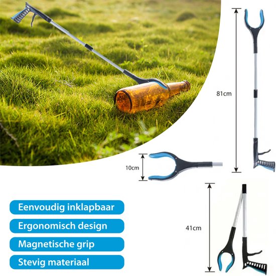 Afvalgrijper/grijptang - 3x - opvouwbaar - 81 cm - aluminium/kunststof - magnetische grip kaak van Merkloos	 — afbeelding 2