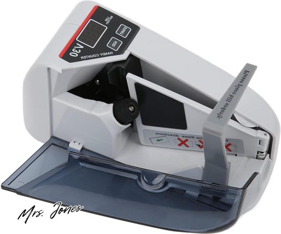 Madame Compteur d'argent Jones 73 x 28 x 4 pouces Mini compteur d'argent portable et pratique comptant 600 billets par heure minimum pour téléphone portable Compteur de billets multidevises (prise UE) avec fonctionnement sur batterie et affichage.