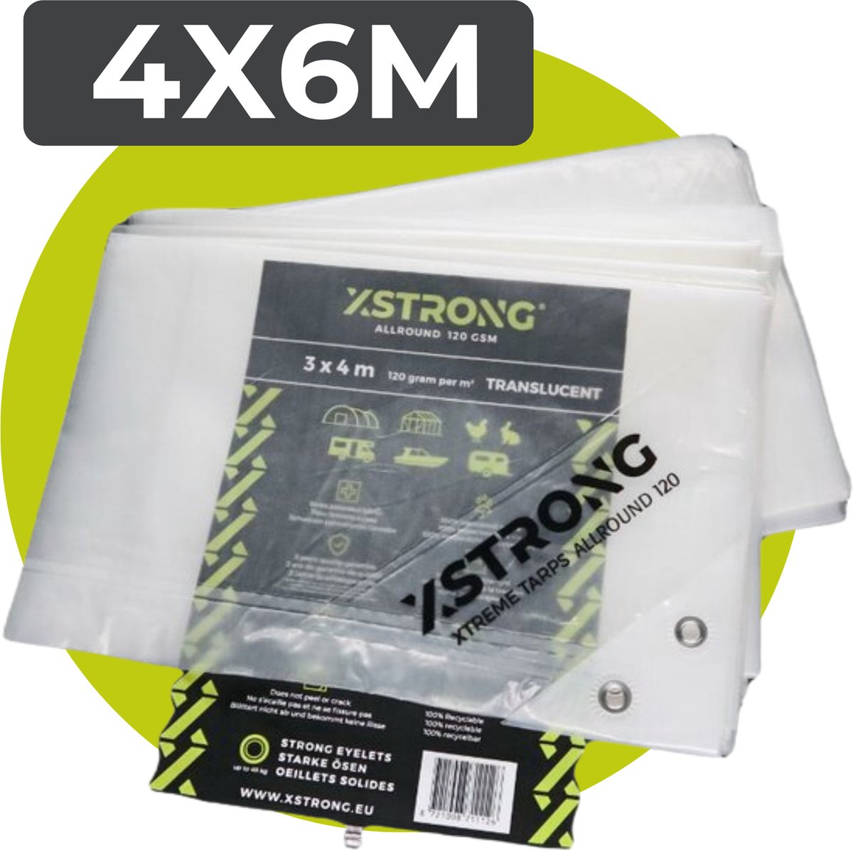 Xstrong Afdekzeil Allround - 4 x 6 m - 120g/m2 - Transparant - 100% Waterbestendig en Scheurbestendig - voor daken, zwembaden, tuinmeubelen, voertuigen, fietsen, aanhangwagen