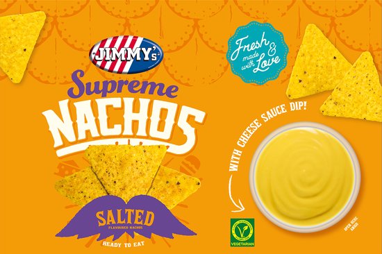 JIMMY's N2G -CHEESE DIP- 7x200g Salted nachos with cheese dip/sauce