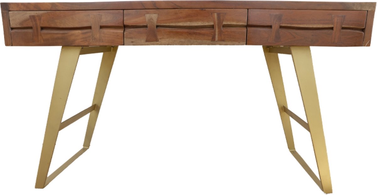 OHNO - Cesaro Bureau - Hout - 3 Lades - Goud Metalen poten