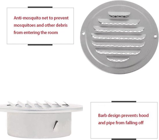 Hon&Guan 100 mm, ABS, afsluitrooster, rond, met insectenwering, ventilatierooster, 100 mm, ventilatierooster voor garage, badkamer, keuken, kantoor, kamer, ø 100 mm, 2 stuks