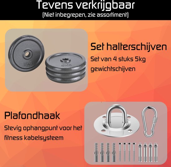 Fitness kabelsysteem – Thuis sporten met een XL kabel set – katrol – stang – triceps touw – home gym krachttraining station - lat pulley - Inclusief handleiding