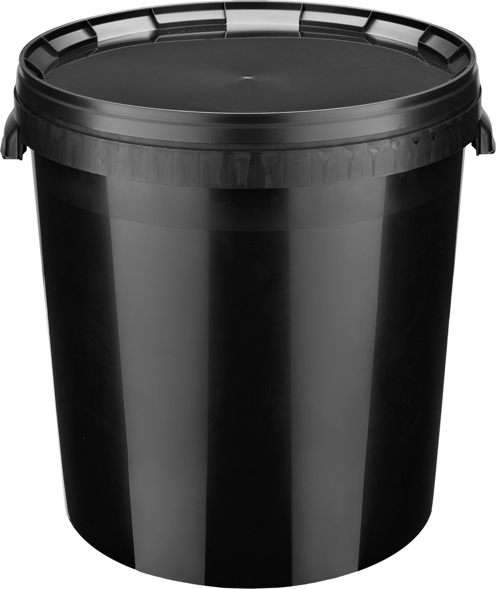 10x stuks - 30 L - Garronda Emmer Met Deksel - Verpakkingsemmer - Emmertje - Rond - Zwart - GD-PL-BIS-Black