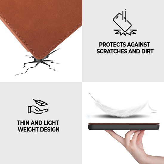 Lunso Geschikt voor Kobo Libra H20 hoes (7 inch) - Leren sleepcover - Cognac van Lunso — afbeelding 4