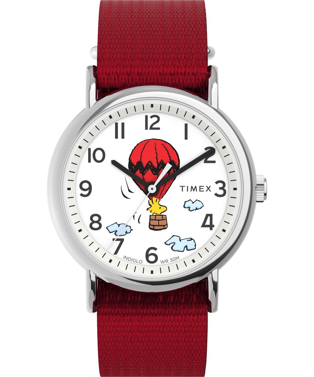Timex Peanuts Weekender TW2Y11700 Horloge - Textiel - Rood - Ø 38 mm