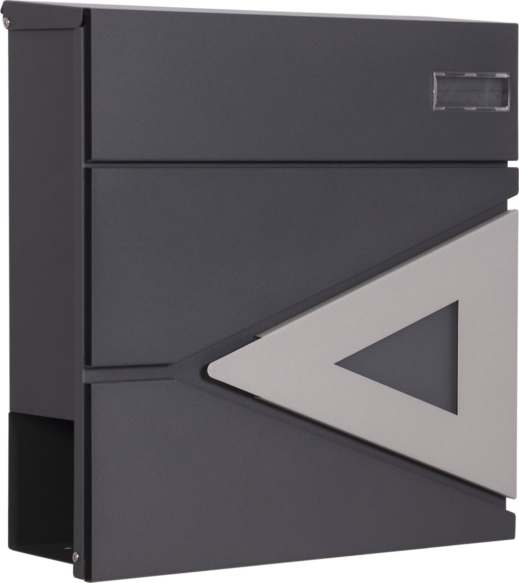 Muntel® Brievenbus - Wandbrievenbus - Hangend - Kijkvenster - Staal - Zwart - Zilver- 10,5 x 37 x 37 cm