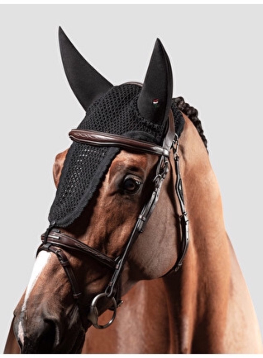 Equiline Vliegenmuts Ruben Soundproof met loop Black - Full | Zwart | Vliegenmuts paard
