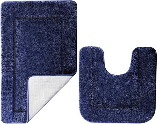 2-delige badmatset blauw polypropyleen antislip - Design Decor Outlet