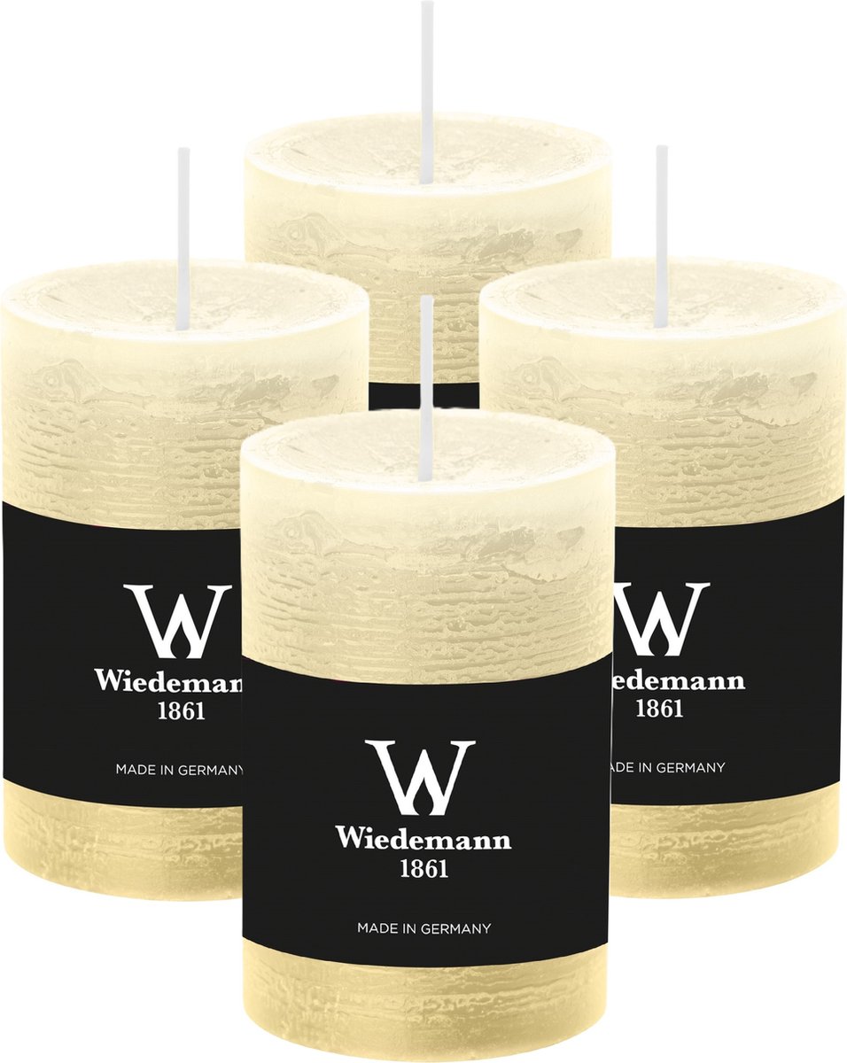 Wiedemann Cilinderkaars/stompkaars - 4x - rustieke kaars - creme wit - 6 x 9 cm - 30 branduren