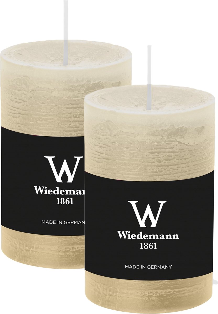 Wiedemann Cilinderkaars/stompkaars - 2x - rustieke kaars - ivoorwit - 6 x 9 cm - 30 branduren