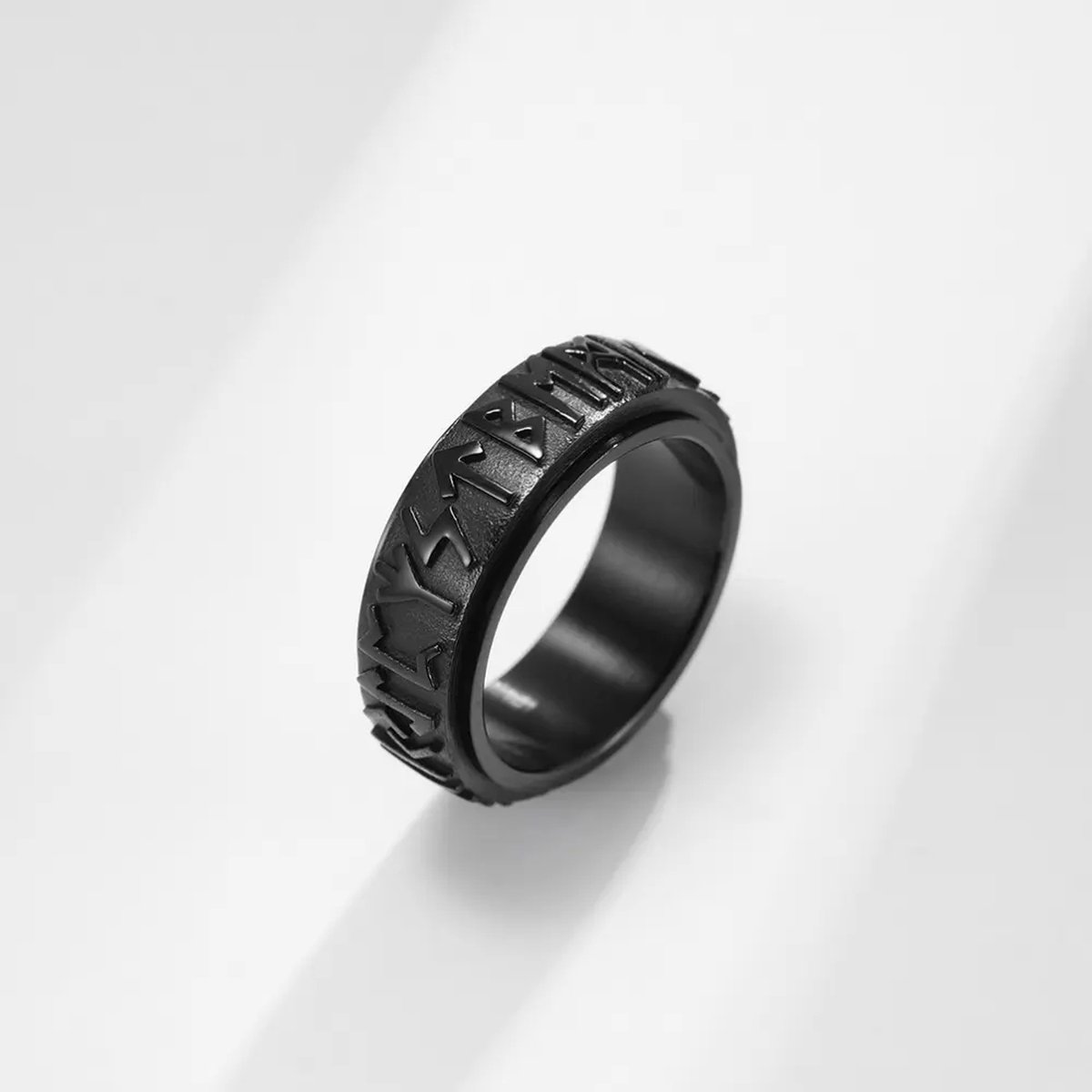 Elementos® Ring - Fidget Ring - Zwart - 18.00mm - Zeer Hoogwaardig RVS - Stress Ring - Cadeau voor Mannen, Papa, Vriend, Opa of Oom