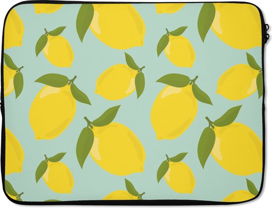 Housse pour ordinateur portable 15,6 pouces - Motif citron - Jaune - Blauw - Motif - Fruits - Housse pour ordinateur portable - Dimensions intérieures 37x26 cm - Dos noir