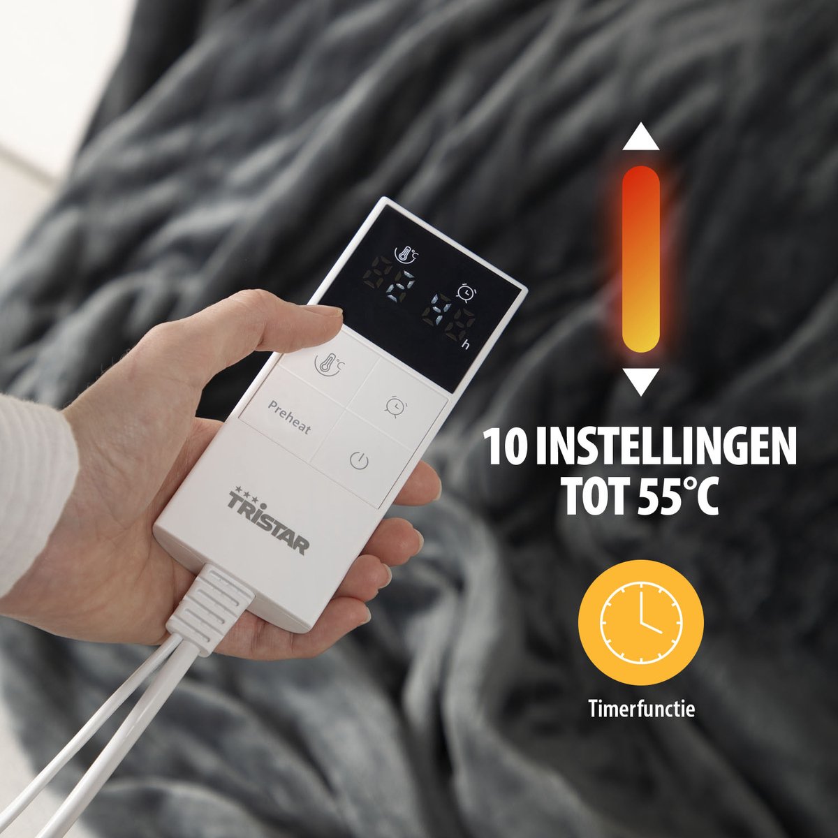 Tristar BW-4781 Elektrische Deken - 180x120 cm - Eenpersoons - Warmtedeken - Fleece - 9 Warmte-instellingen - Afneembare Controller - Timerfunctie – foto 6